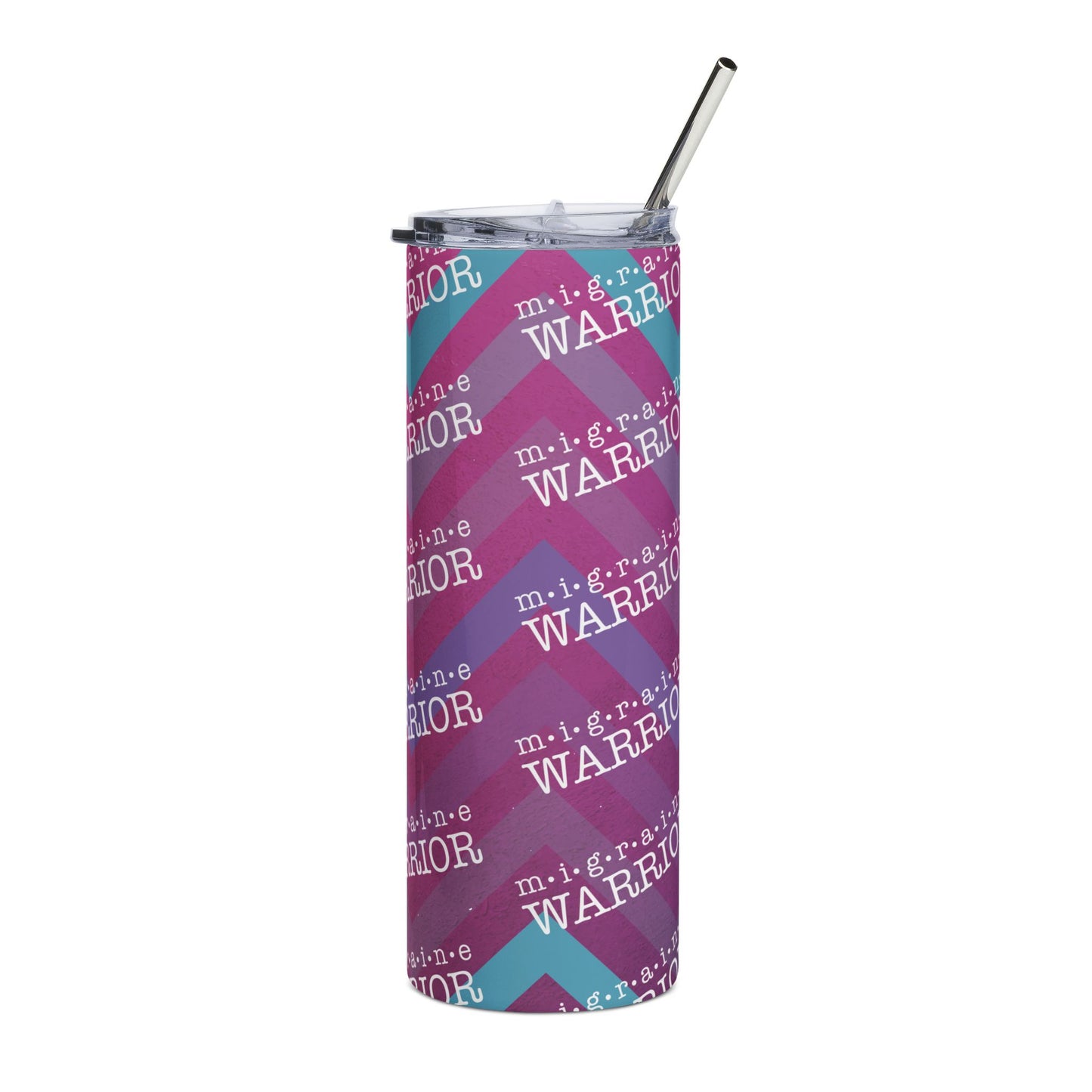 Migraine Warrior Stainless Steel 20oz Tumbler with Straw | Migraine Awareness Cup
