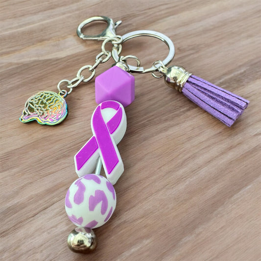 Beaded Purple Awareness Keychain