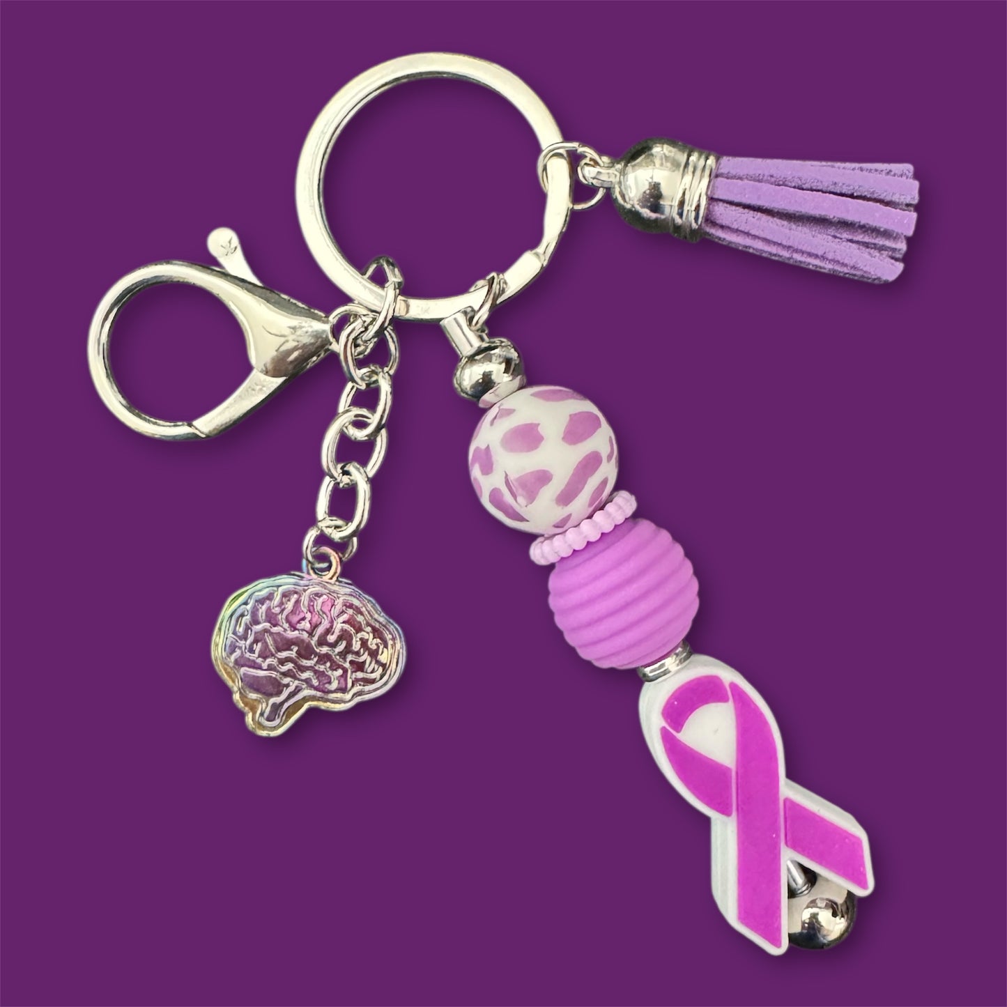 Beaded Purple Awareness Keychain