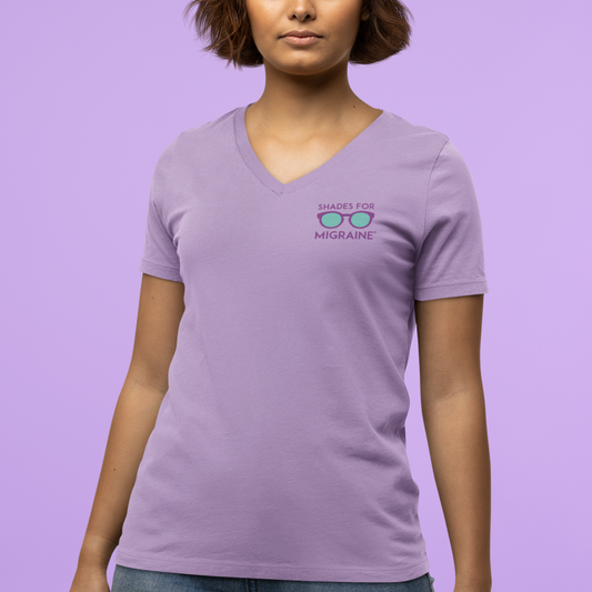 Shades for Migraine Awareness Shirt - Ladies V-Neck Tee (Chest Logo Only)