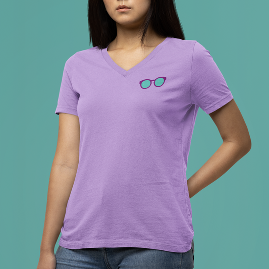 (Staff) Shades for Migraine Awareness Shirt 2024 - Ladies V-Neck Tee (Front/Back)