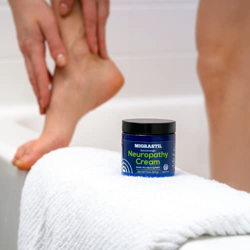 Migrastil Extra Strength Neuropathy Nerve Cream (4 oz.) - Gentle, Non-Burning Support for Feet, Hands, Legs, etc. Long-Lasting Non-Greasy Plant-Based Formula - No Strong Odor. Made in the USA.