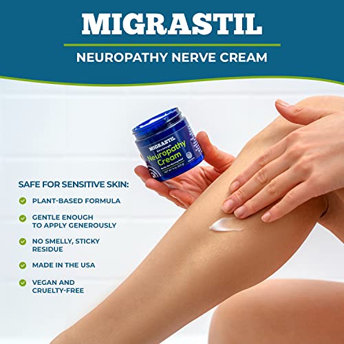 Migrastil Extra Strength Neuropathy Nerve Cream (4 oz.) - Gentle, Non-Burning Support for Feet, Hands, Legs, etc. Long-Lasting Non-Greasy Plant-Based Formula - No Strong Odor. Made in the USA.