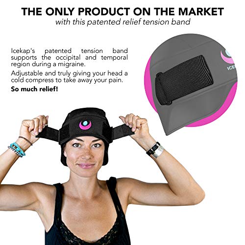 Icekap Migraine Cap - Patented Headache Relief Migraine Hat with 5 Gel Ice Pack - Ice Hat Lasts Up to 3 Hours! Icecap for Migraines, Chemo, Sinus Relief, Head Tension, Menopause and More