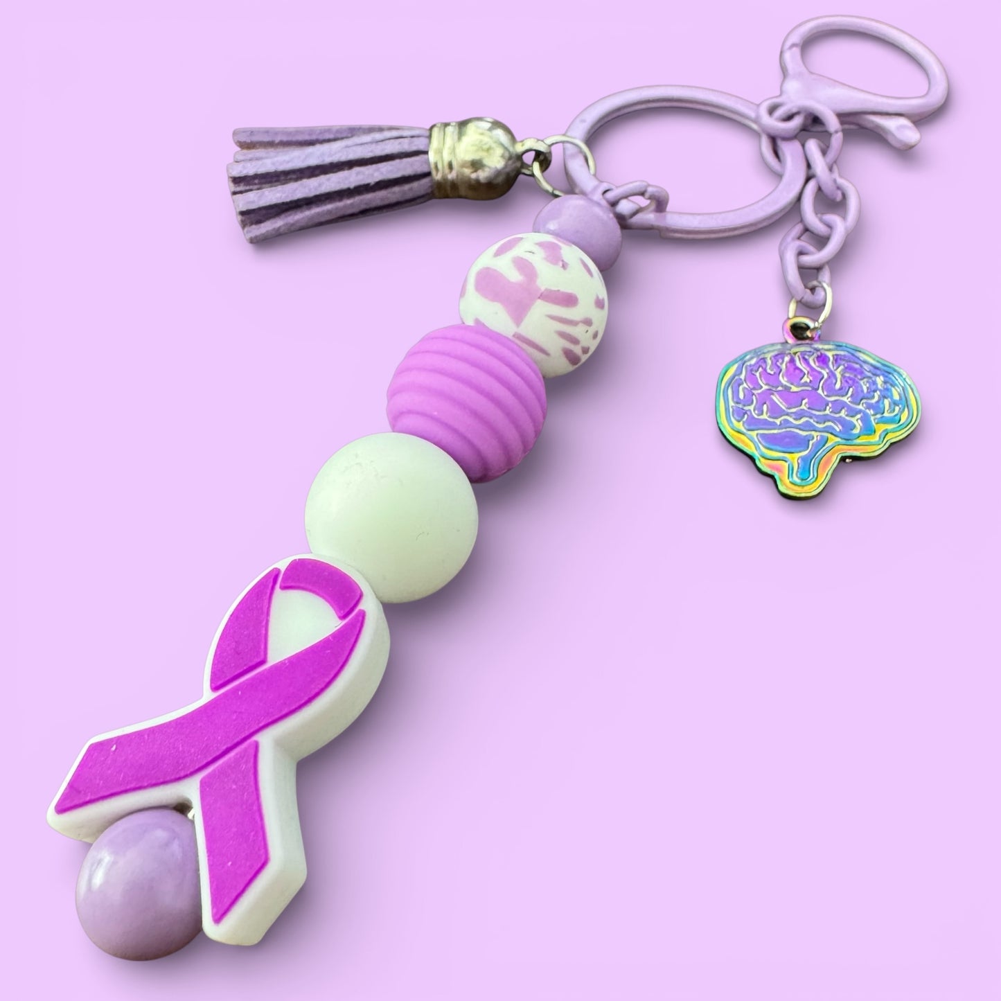 Beaded Purple Awareness Keychain