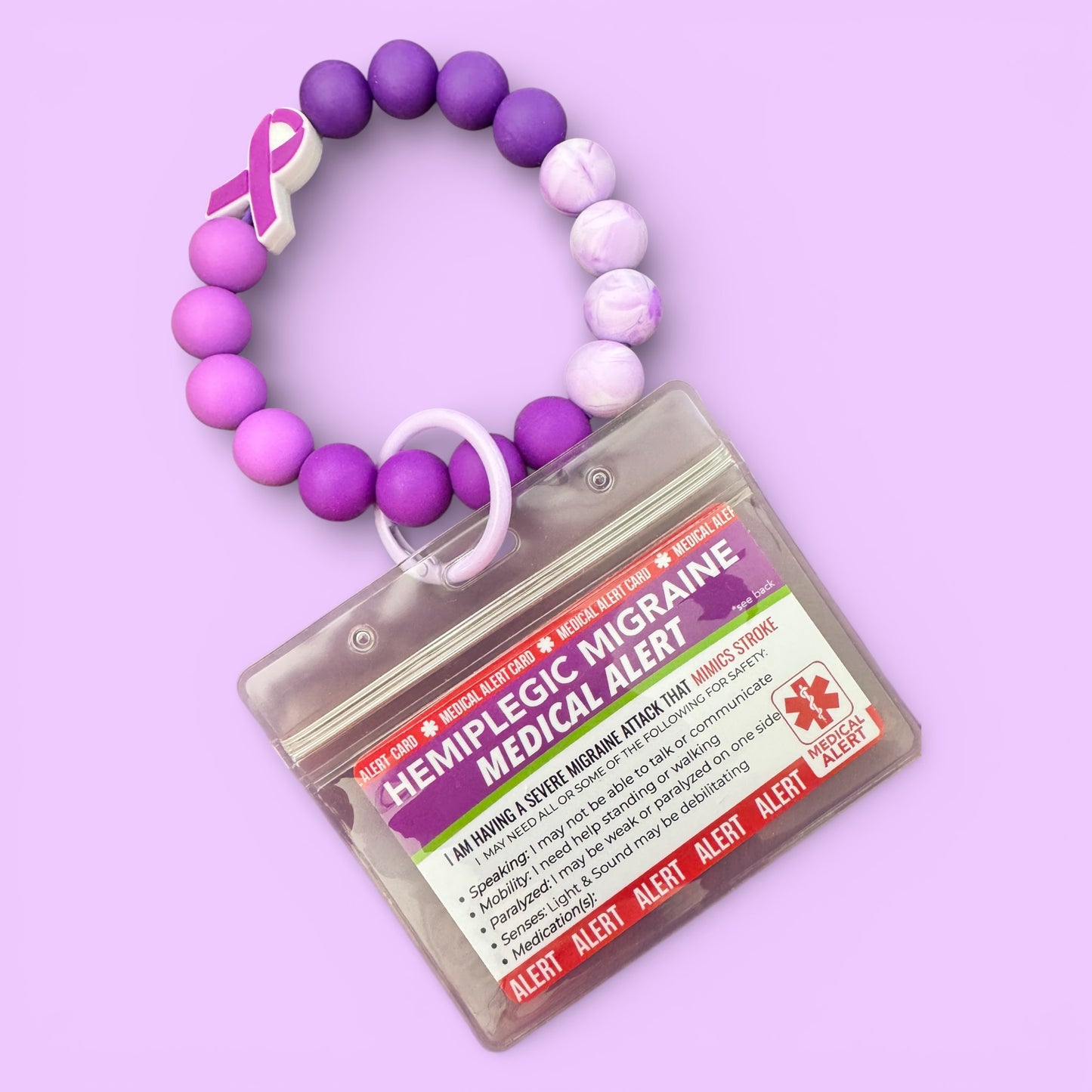 Migraine Medical Alert Beaded Bracelet (Includes Custom Alert Card)