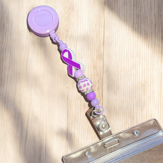 Beaded Purple Awareness Badge Reel