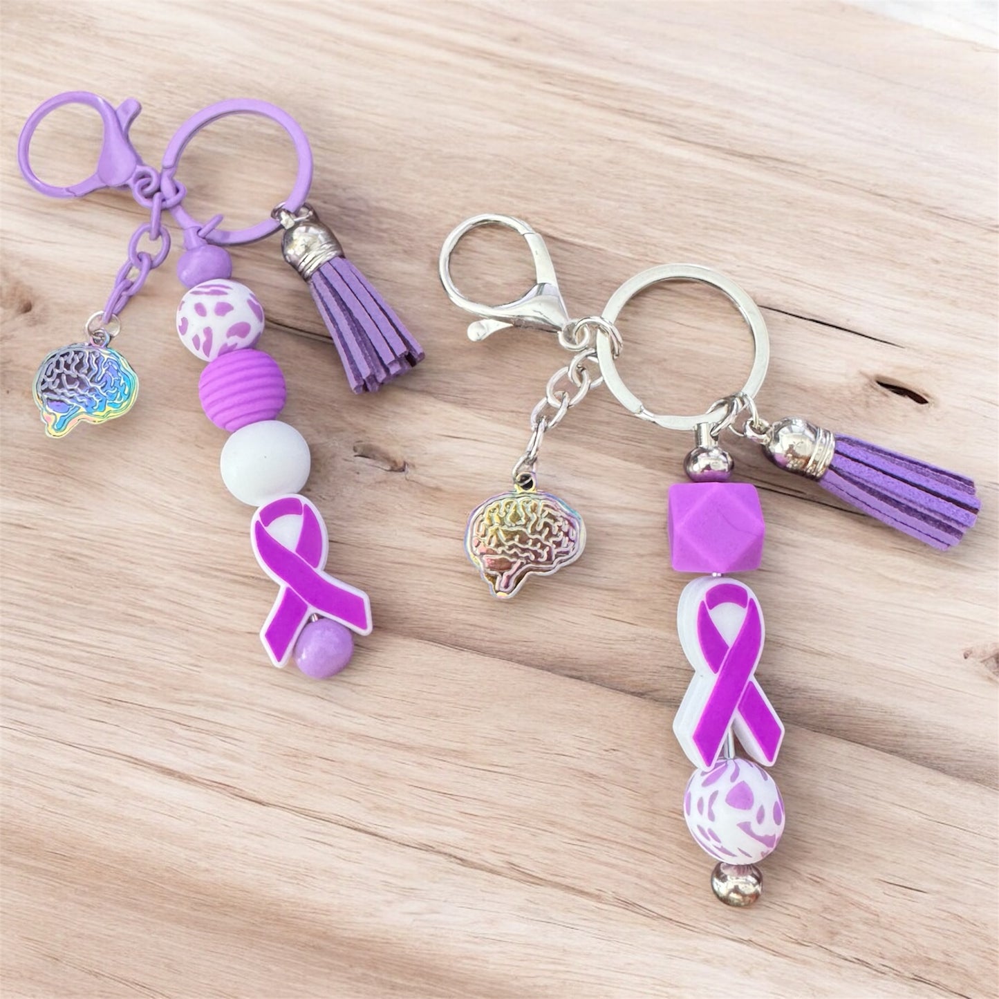 Beaded Purple Awareness Keychain