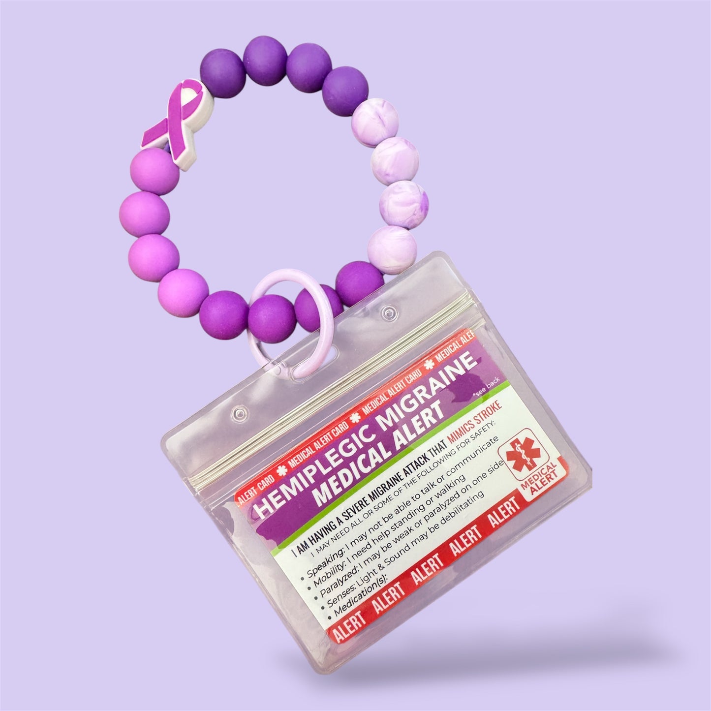 Migraine Medical Alert Beaded Bracelet (Includes Custom Alert Card)