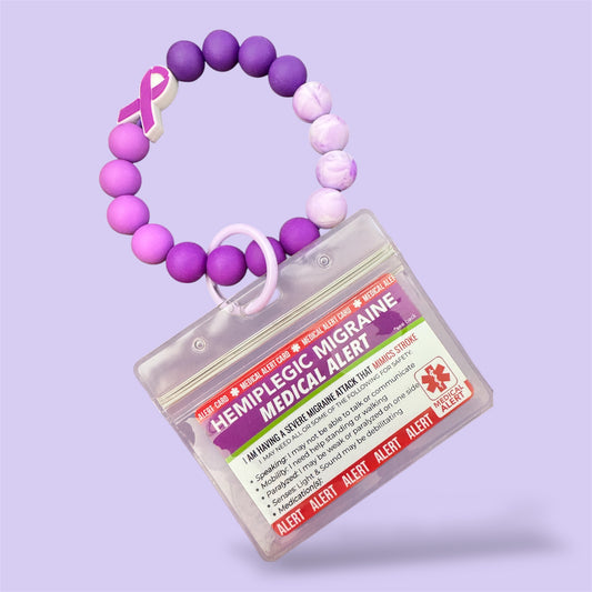 Migraine Medical Alert Beaded Bracelet (Includes Custom Alert Card)