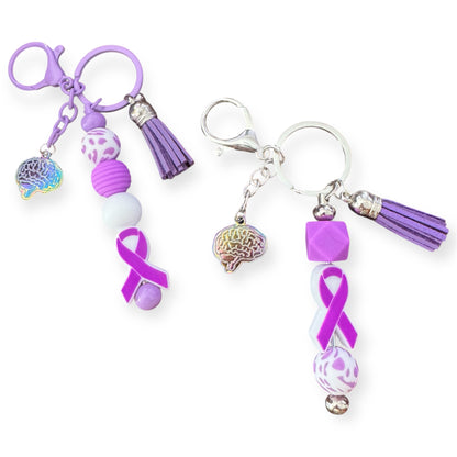 Purple Awareness Keychain with Colorful Metal Brain Charm