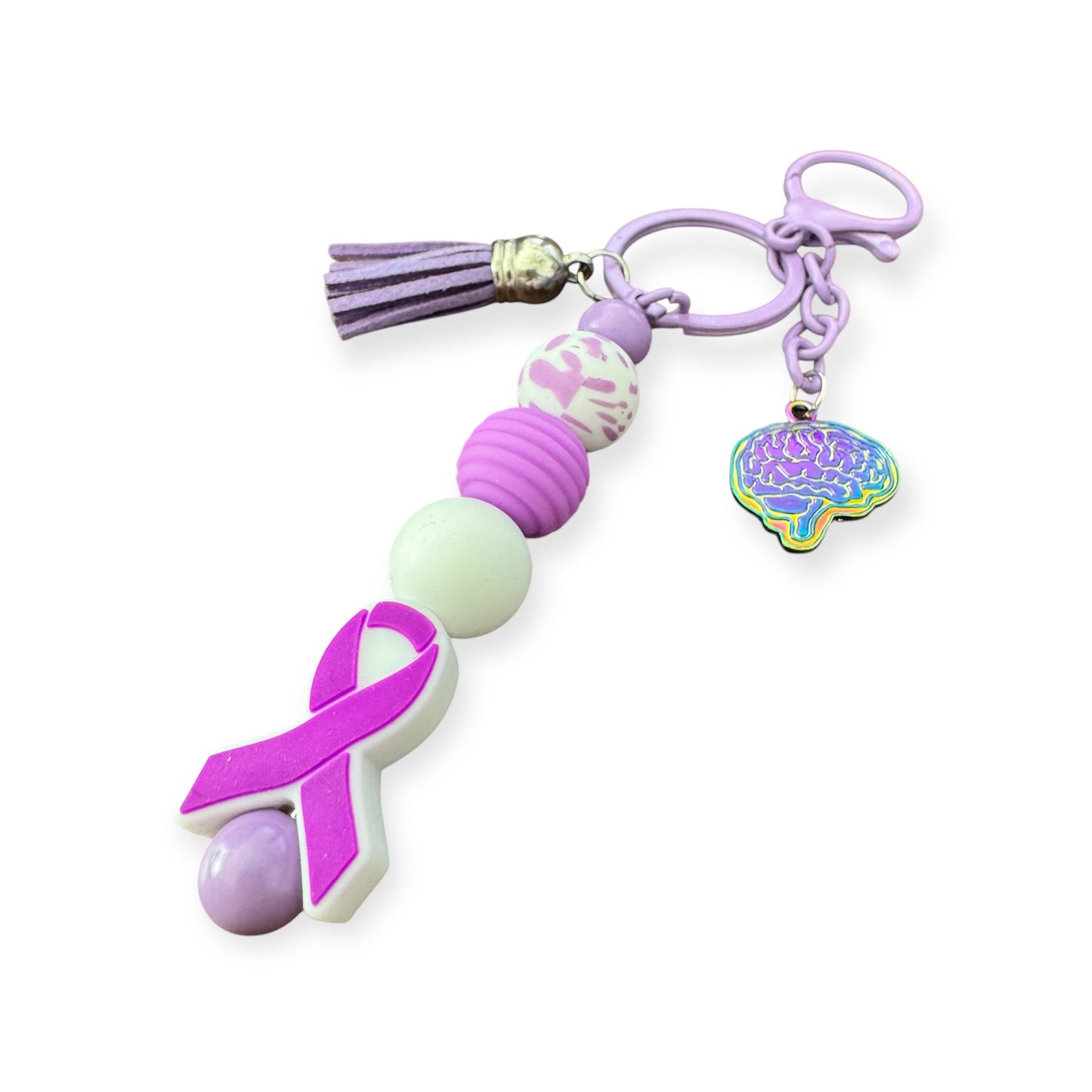 Purple Awareness Keychain with Colorful Metal Brain Charm