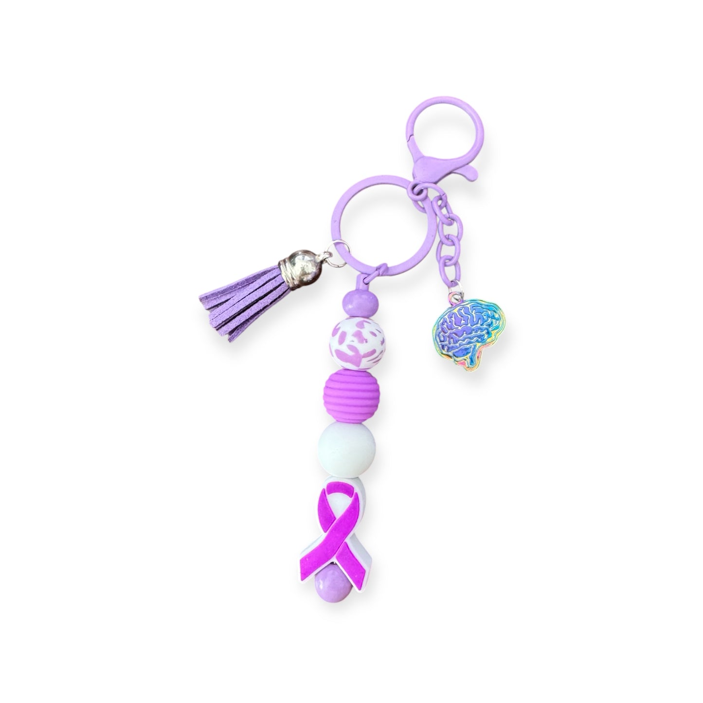 Purple Awareness Keychain with Colorful Metal Brain Charm