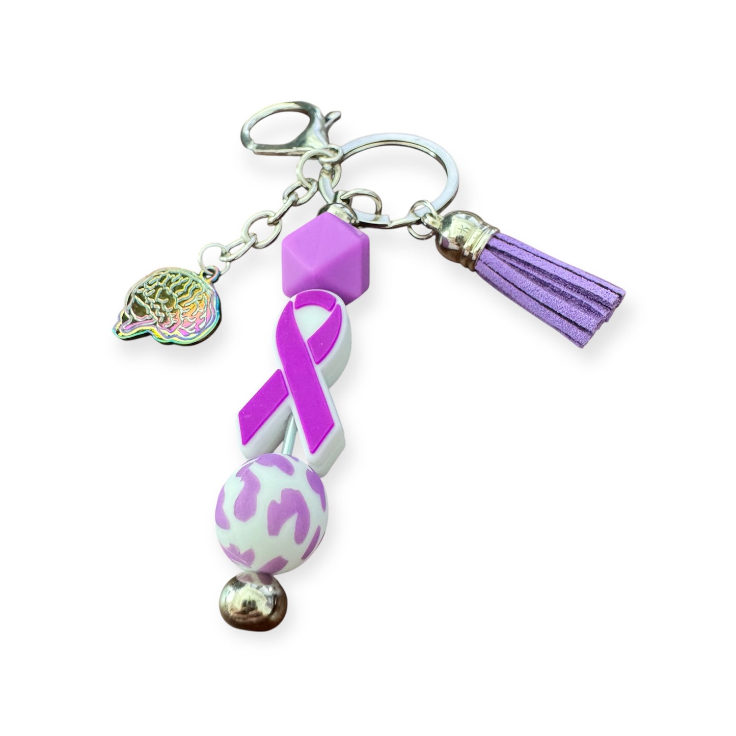 Purple Awareness Keychain with Colorful Metal Brain Charm