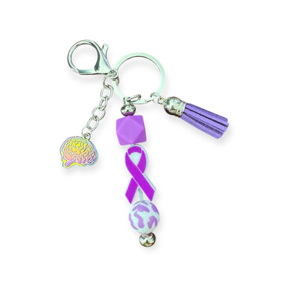 Purple Awareness Keychain with Colorful Metal Brain Charm