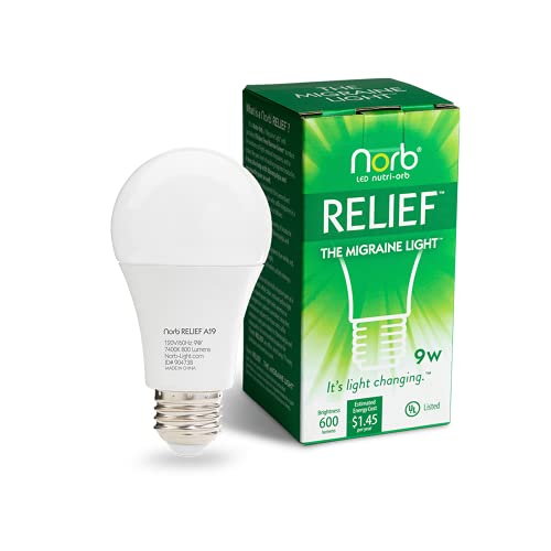 NorbRELIEF Green Light Therapy Migraine Relief Light Bulb, Research Proven Non-Drug Support for Migraine Pain + Associated Nausea/Anxiety/Insomnia and Fibromyalgia Pain. Patent Pending (1-Pack)