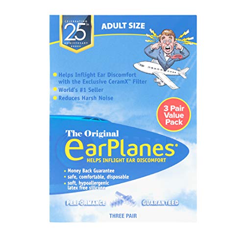 New Super Soft Adult EarPlanes® Ear Plugs Airplane Travel Ear Protection 3 Pair