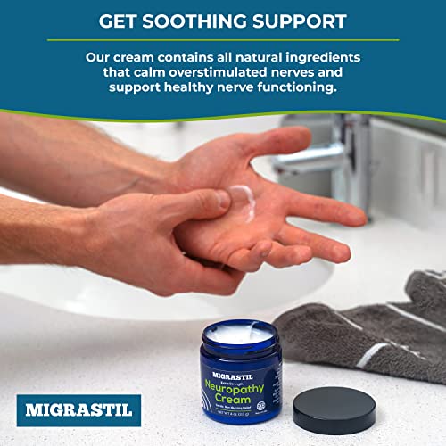 Migrastil Extra Strength Neuropathy Nerve Cream (4 oz.) - Gentle, Non-Burning Support for Feet, Hands, Legs, etc. Long-Lasting Non-Greasy Plant-Based Formula - No Strong Odor. Made in the USA.