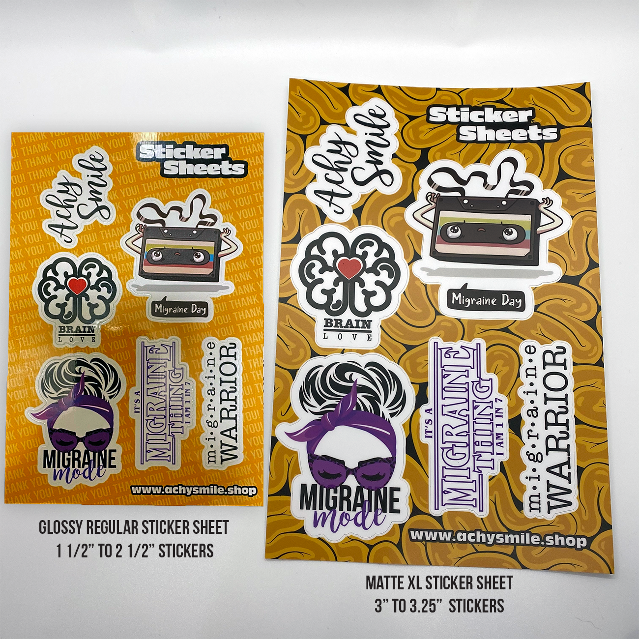 Achy Smile Sticker Sheet - XL 5.5x8.5 - Achy Smile Shop