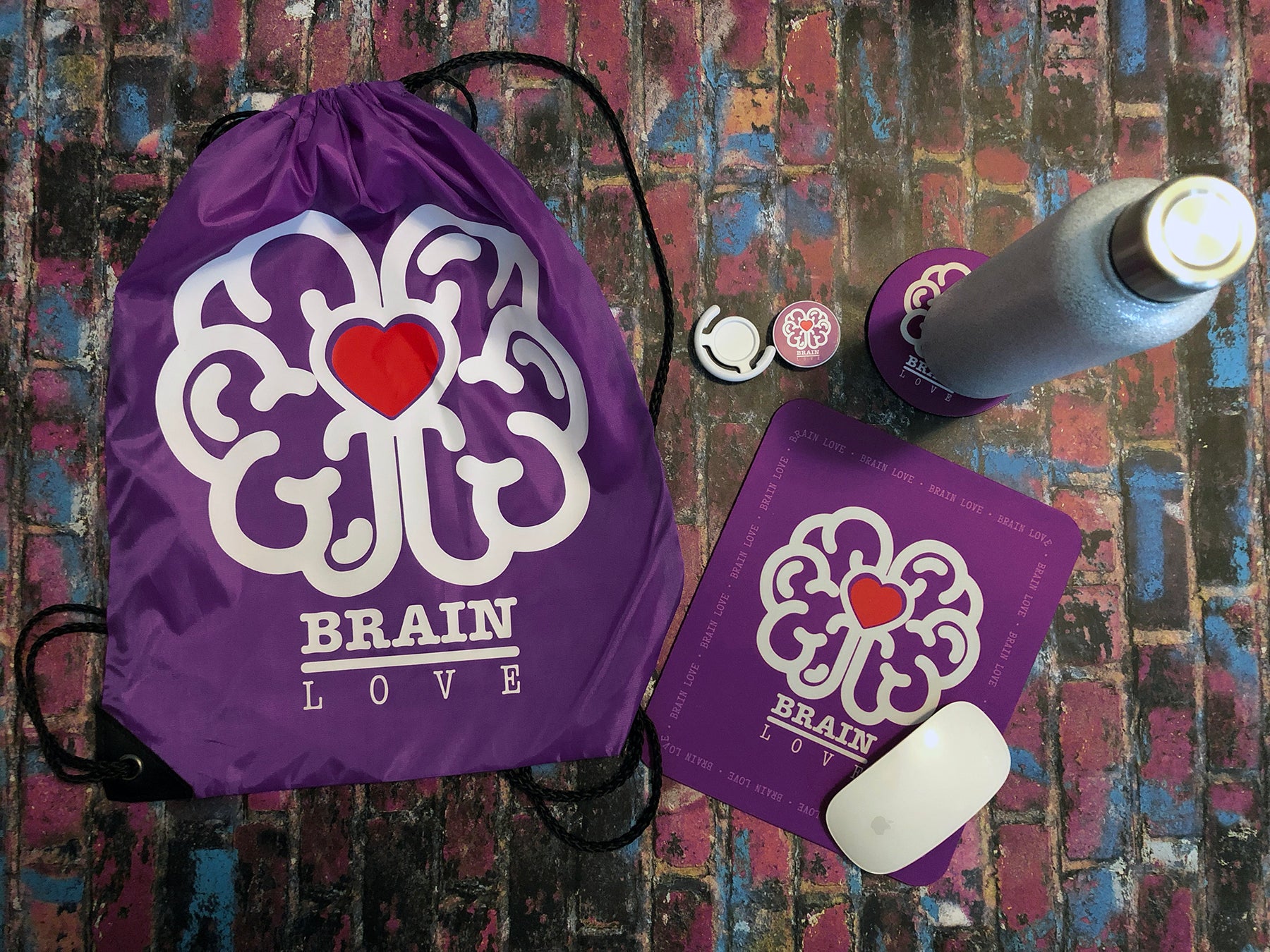 Brain Love Red Heart Mousepad & Coaster Set - Achy Smile Shop