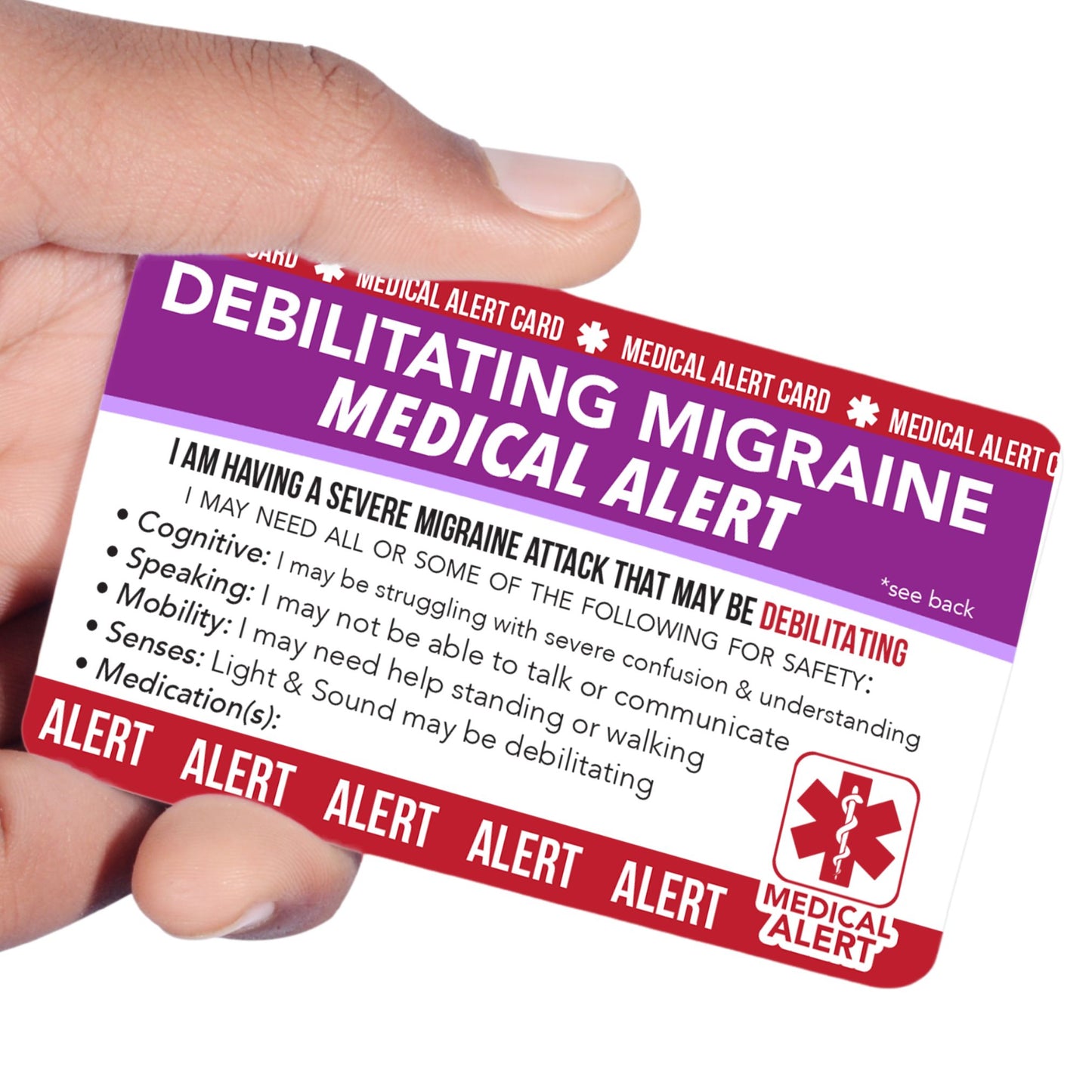 Debilitating Migraine Medical Alert Card