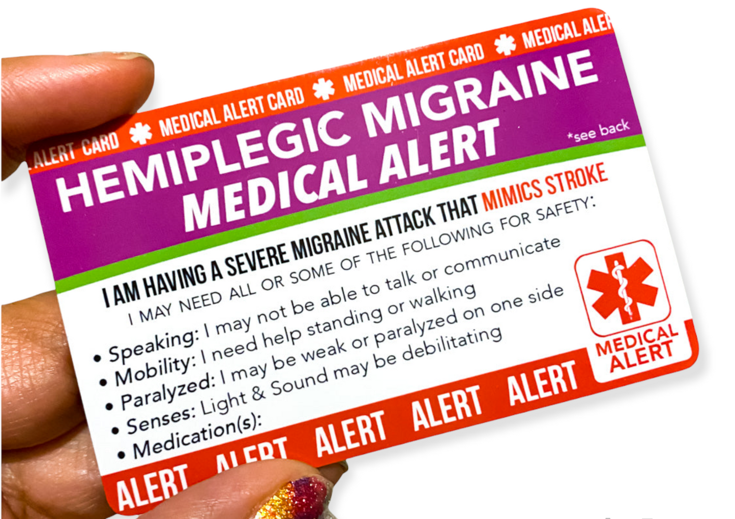 Hemiplegic Migraine Medical Alert Card