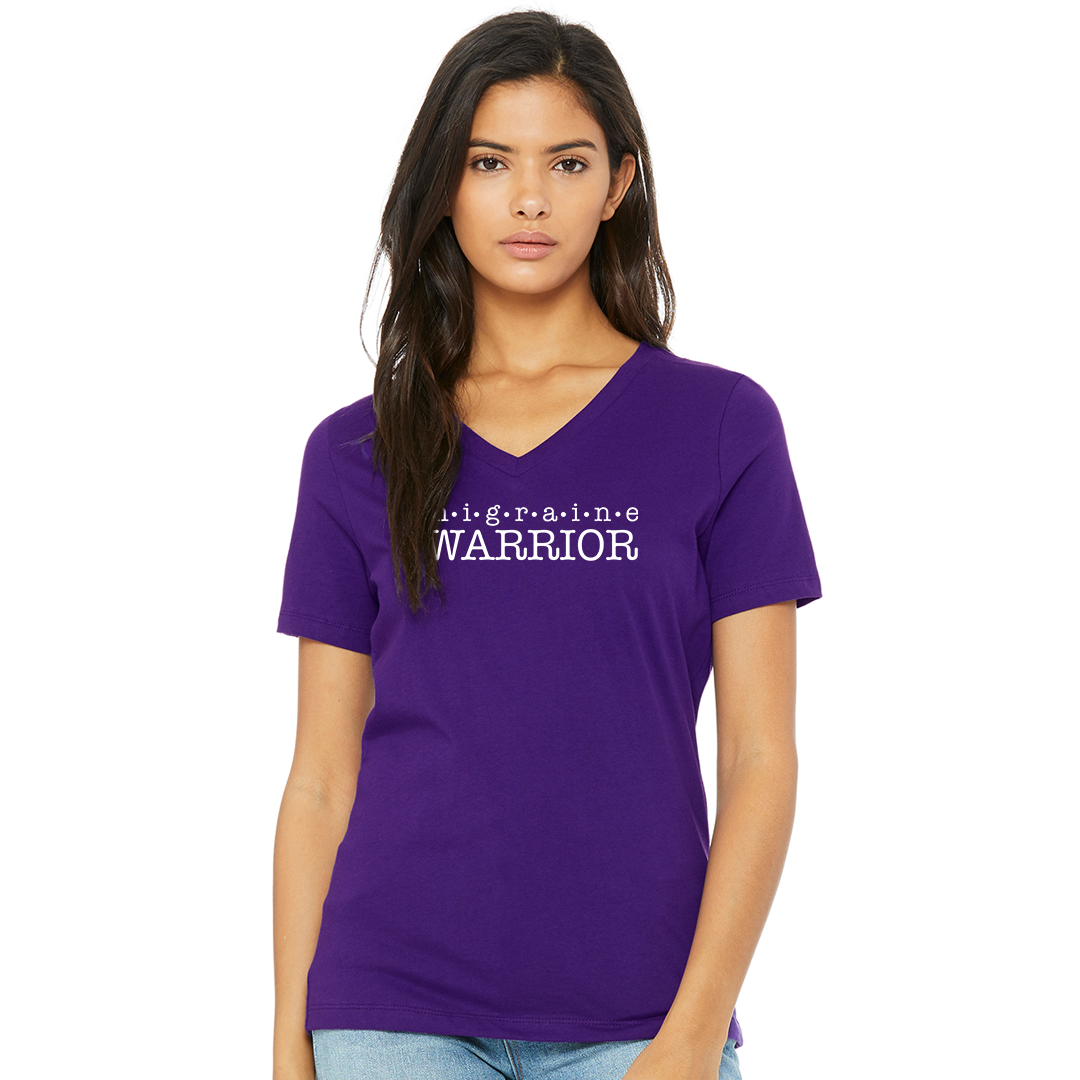 Migraine Warrior Ladies Relaxed V-Neck Tee - Achy Smile Shop