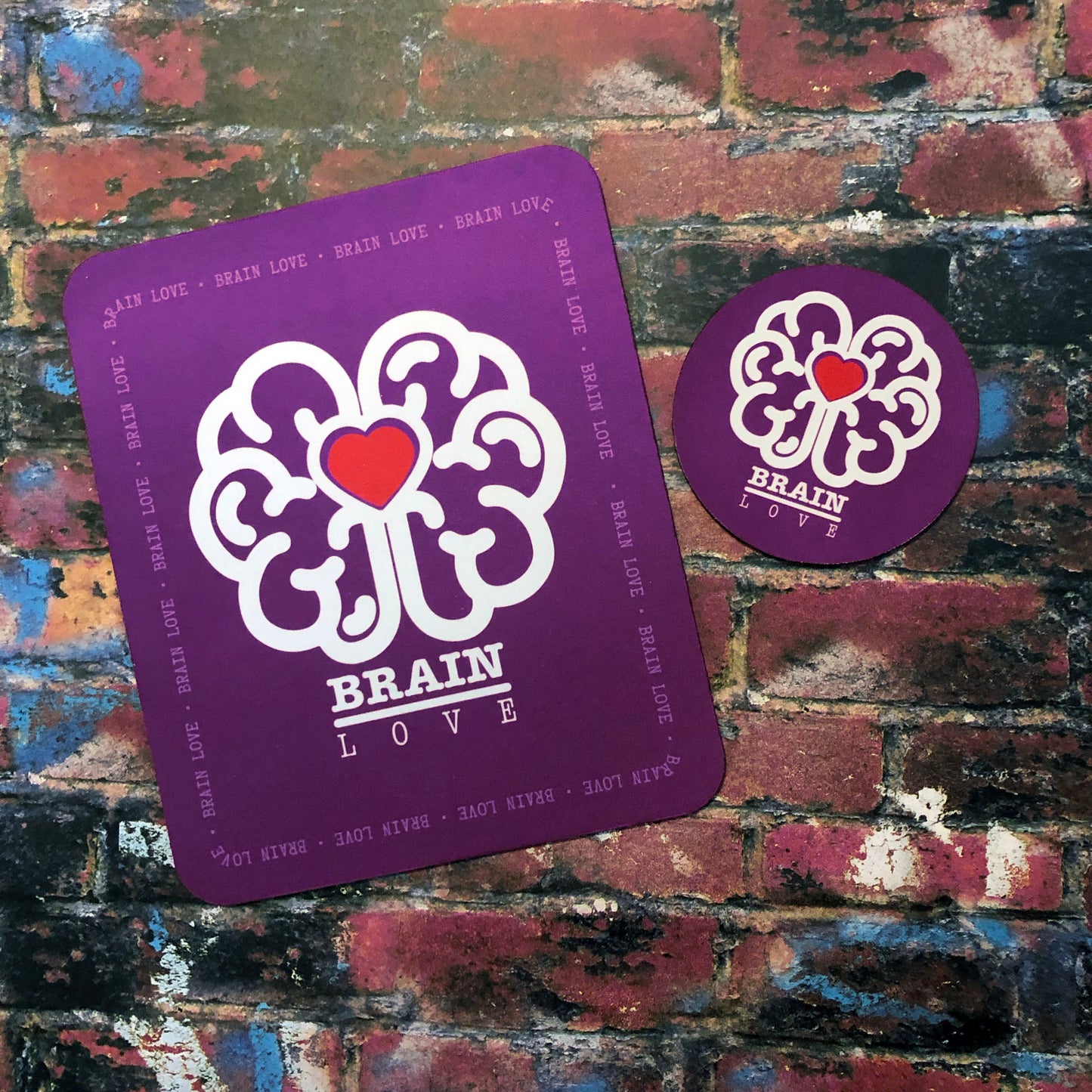 Brain Love Red Heart Mousepad & Coaster Set - Achy Smile Shop